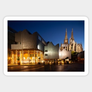Cologne Cathedral and Philharmonic Hall at dusk, Cologne, Germany Sticker